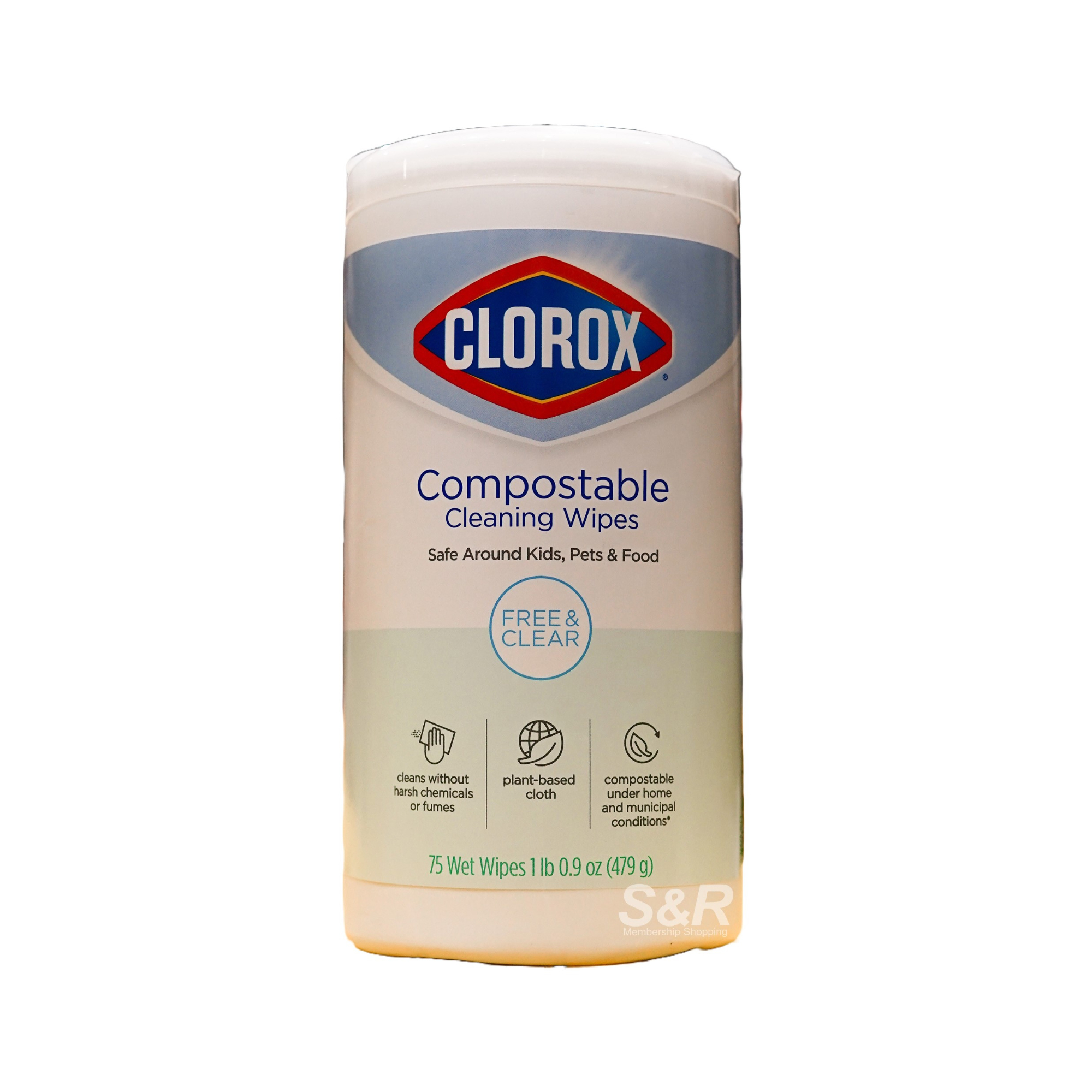 Clorox Free & Clear Compostable Cleaning Wipes 75pcs